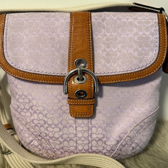 Vintage Coach Lavender Logo Jacquard Canvas Soho Swing Crossbody Bag - Picture 5 of 14
